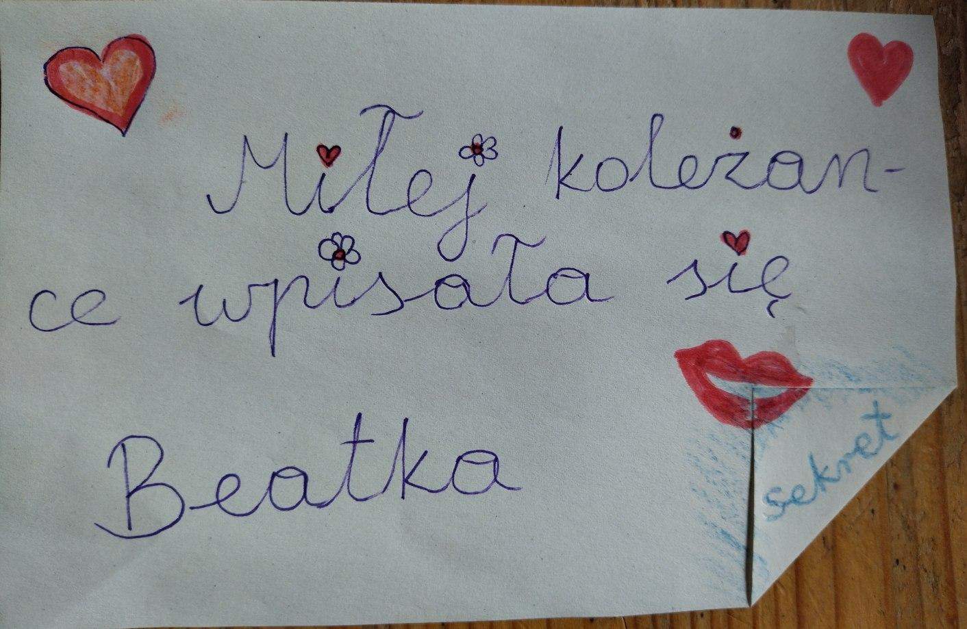 Kartka z pamiętnika z wpisami